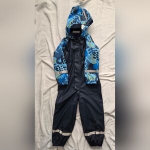 Reima 104 4/5T Blue and Navy PVC Waterproof One-piece Rainsuit Coverall